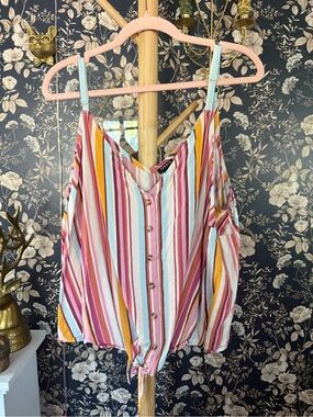 Lightweight Multicolor Striped Button-Front Cami Top by torrid